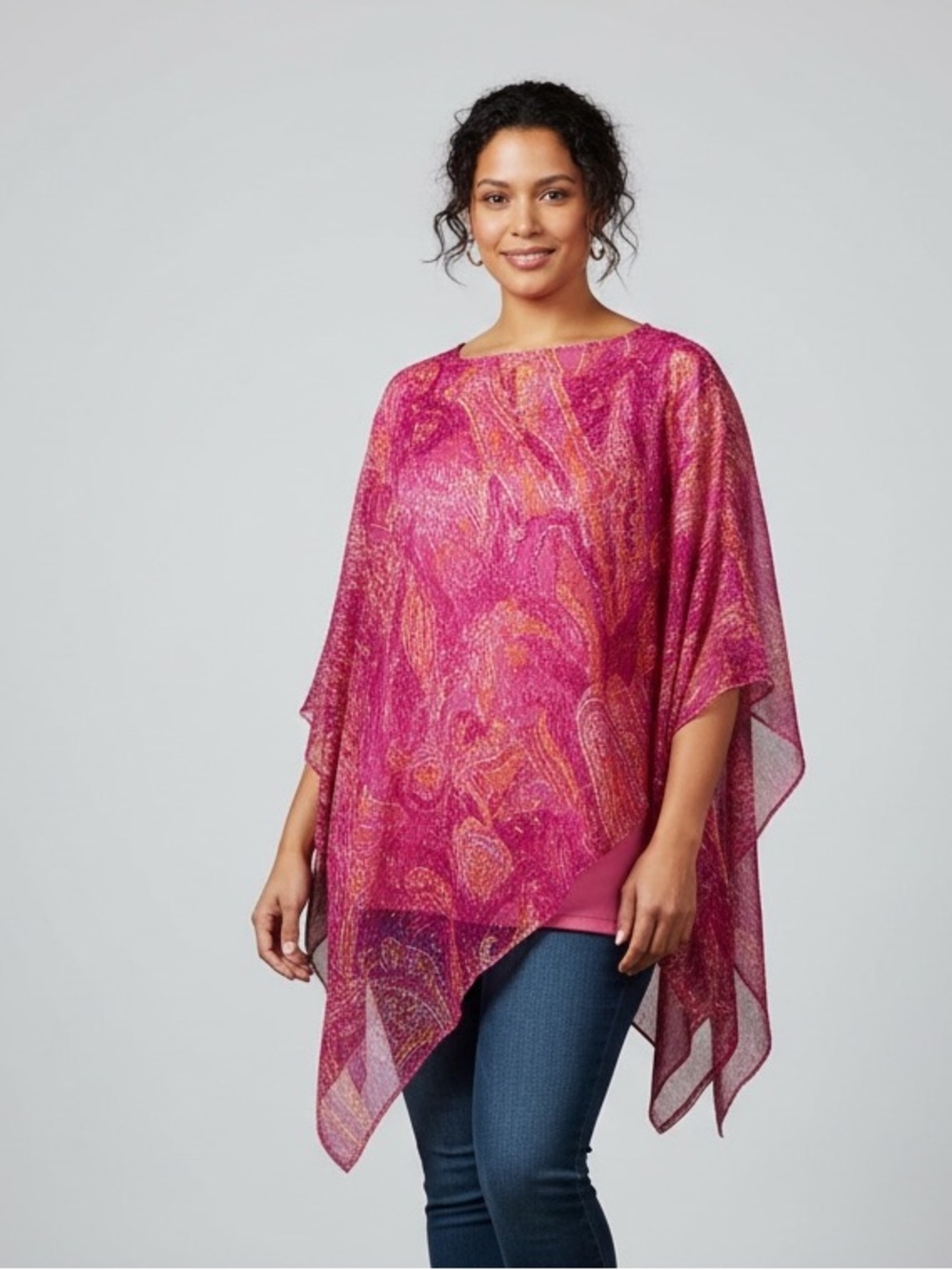 Maggie Barnes Sheer Pink Paisley Poncho Top